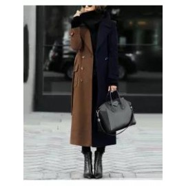 Fashion All-match Color Block Woolen Coat