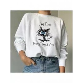 Women's I'm Fine Everything Is Fine Black Cat Crewneck Sweatshirt