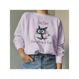 Women's I'm Fine Everything Is Fine Black Cat Crewneck Sweatshirt