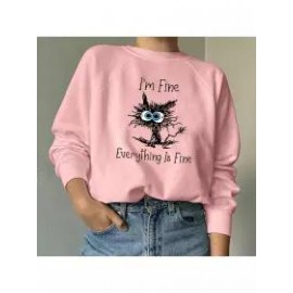 Women's I'm Fine Everything Is Fine Black Cat Crewneck Sweatshirt