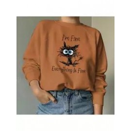 Women's I'm Fine Everything Is Fine Black Cat Crewneck Sweatshirt