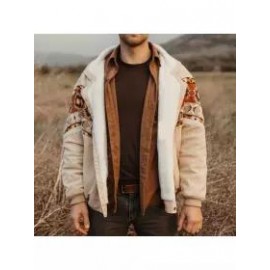 Mens Vintage Printed Fleece Oversized Bomber Jacket