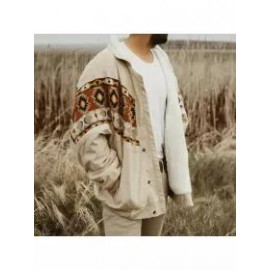 Mens Vintage Printed Fleece Oversized Bomber Jacket
