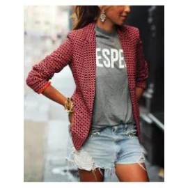 Fashion Casual Women's Red Plaid Long-Sleeved Lapel Blazer Outwears