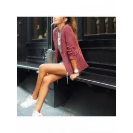 Fashion Casual Women's Red Plaid Long-Sleeved Lapel Blazer Outwears