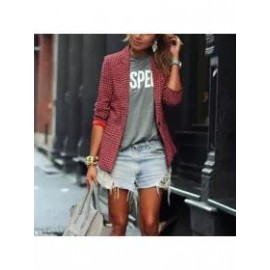 Fashion Casual Women's Red Plaid Long-Sleeved Lapel Blazer Outwears
