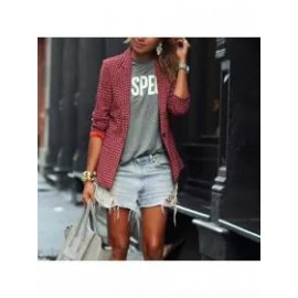 Fashion Casual Women's Red Plaid Long-Sleeved Lapel Blazer Outwears