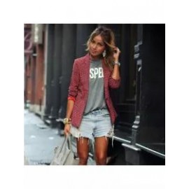 Fashion Casual Women's Red Plaid Long-Sleeved Lapel Blazer Outwears
