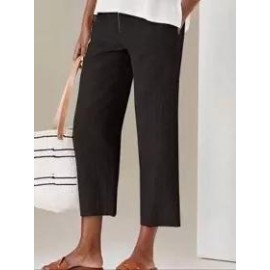 Casual Solid Color High Waist Cotton Linen Pants