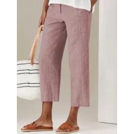 Casual Solid Color High Waist Cotton Linen Pants