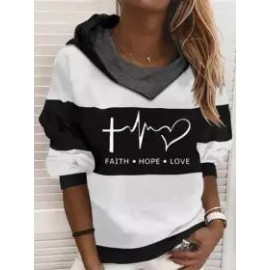 Casual Letter Print Loose Long Sleeve Hoodie