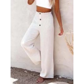 Casual Wide Leg Cotton And Linen Loose Trousers