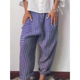 Casual Vintage Striped Print Trousers