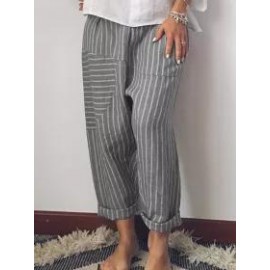 Casual Vintage Striped Print Trousers