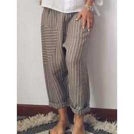 Casual Vintage Striped Print Trousers