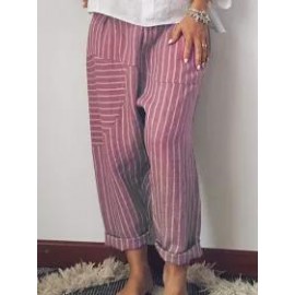 Casual Vintage Striped Print Trousers
