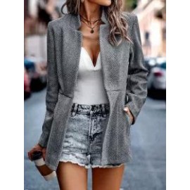 Casual Solid Color Houndstooth Blazer