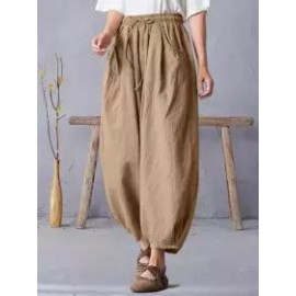 Casual Loose Solid Color Elastic Waist Pants