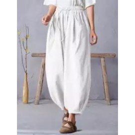 Casual Loose Solid Color Elastic Waist Pants