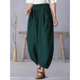 Casual Loose Solid Color Elastic Waist Pants