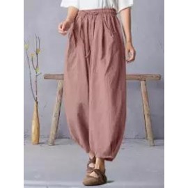 Casual Loose Solid Color Elastic Waist Pants