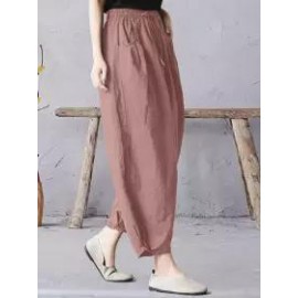 Casual Loose Solid Color Elastic Waist Pants