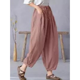 Casual Loose Solid Color Elastic Waist Pants