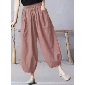 Casual Loose Solid Color Elastic Waist Pants