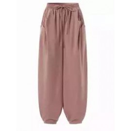 Casual Loose Solid Color Elastic Waist Pants