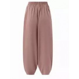 Casual Loose Solid Color Elastic Waist Pants