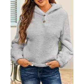 Casual Loose Solid Fleece Hoodie