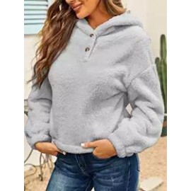 Casual Loose Solid Fleece Hoodie