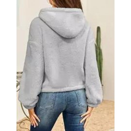 Casual Loose Solid Fleece Hoodie