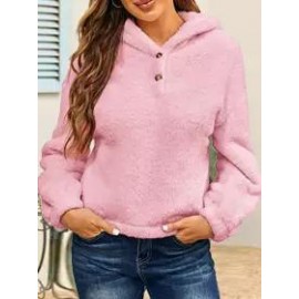 Casual Loose Solid Fleece Hoodie