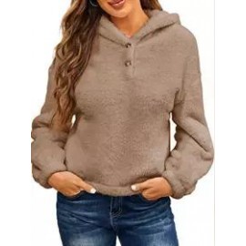 Casual Loose Solid Fleece Hoodie