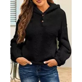 Casual Loose Solid Fleece Hoodie