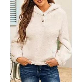 Casual Loose Solid Fleece Hoodie