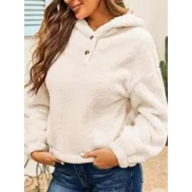Casual Loose Solid Fleece Hoodie
