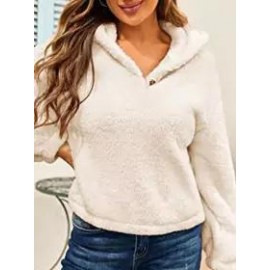Casual Loose Solid Fleece Hoodie