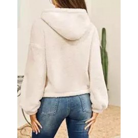 Casual Loose Solid Fleece Hoodie