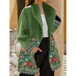 Casual Floral Print Lapel Long Sleeves Loose Coat