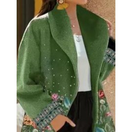 Casual Floral Print Lapel Long Sleeves Loose Coat