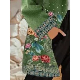 Casual Floral Print Lapel Long Sleeves Loose Coat