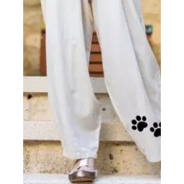 Ladies Fashion Cat Print Casual Loose Pants