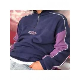 Men's Retro Color Block Polos Zipper Sweater