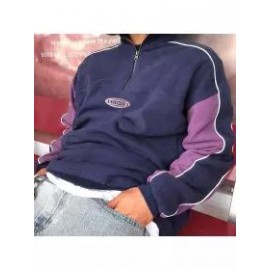 Men's Retro Color Block Polos Zipper Sweater