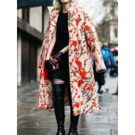 Elegant High Collar Jacquard Weave Oversized Long Sleeves Coat