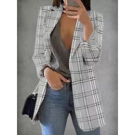 Loose Casual Check Cardigan Blazer