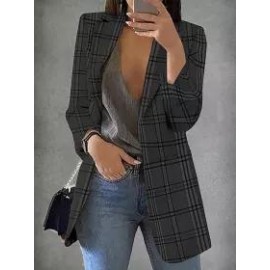Loose Casual Check Cardigan Blazer