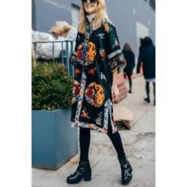 Vintage Loose Short Sleeve Printed Long Coat